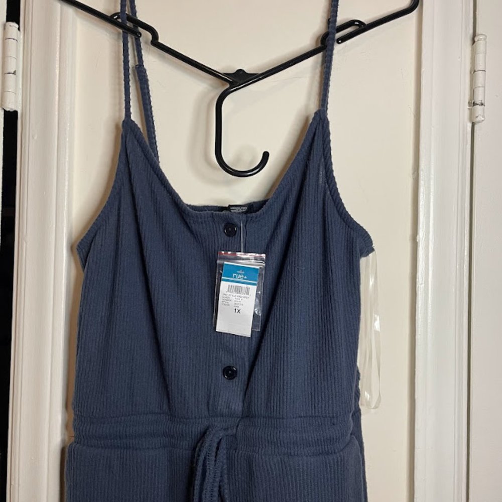 Blue Ribbed Jumpsuit 1X